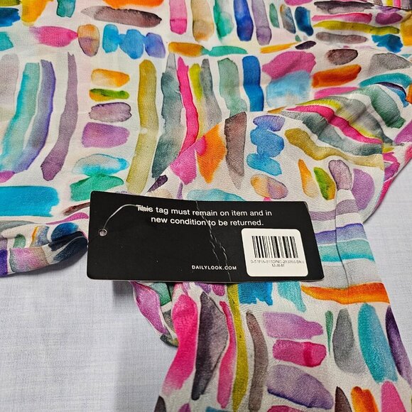 AP NY V Neck Hi-Lo Top Blouse Shirt Women Size M Colorful Cupro blend - Picture 14 of 15